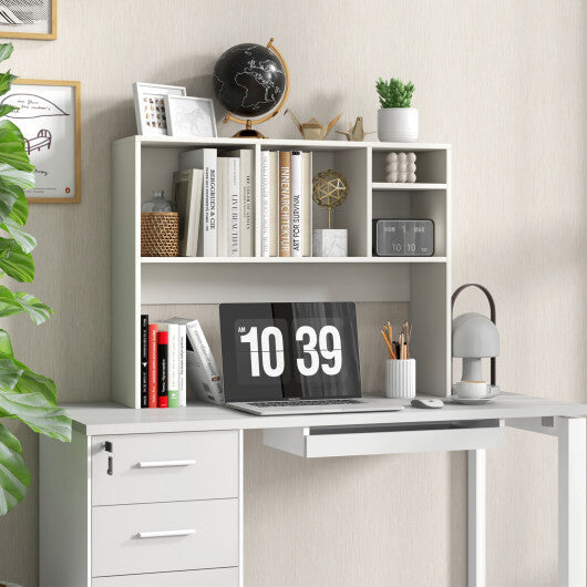 Computer Desktop Bookcase with 4 Cubbies and Open Back Compartment-Natural W2B
