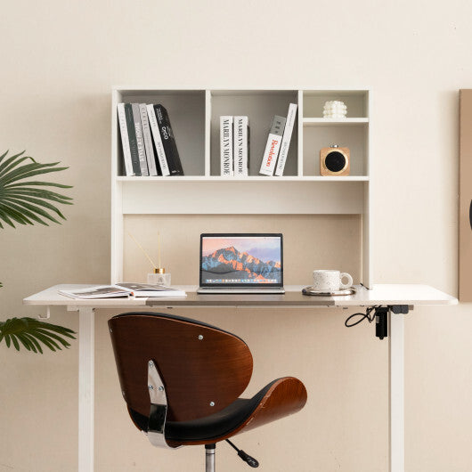 Computer Desktop Bookcase with 4 Cubbies and Open Back Compartment-Natural W2B