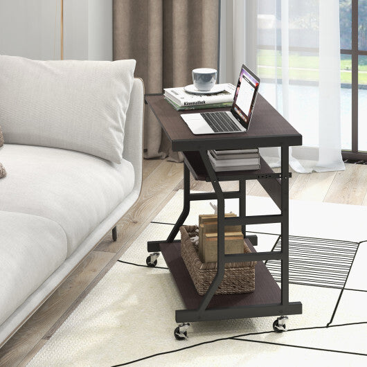 Mobile Computer Desk with Keyboard Tray Mouse Tray and Shelf-Dark Brown W2B