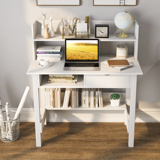Home Office Computer Desk with Storage Shelves and Drawer Ideal for Working and Studying