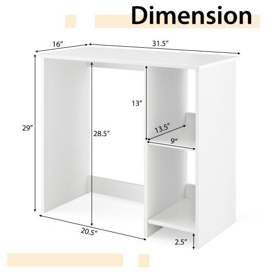 31.5 Inch  Modern Home Office Desk with 2 Compartments-White W2B