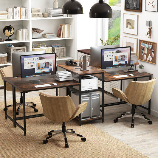 2-Person Computer Desk with Power Outlet and Printer Stand-Rustic Brown W2B