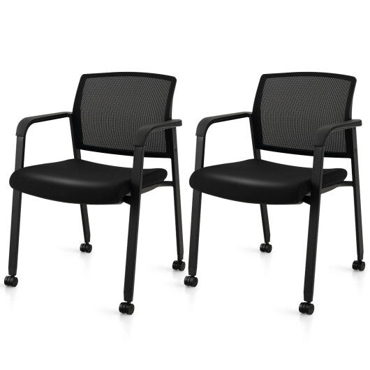 Set of 2 Stackable Reception Room Chairs with Padded Seat-Black