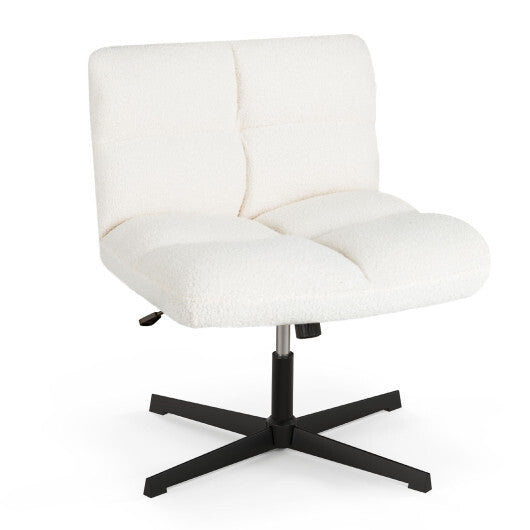 Office Armless Chair Cross Legged with Imitation Lamb Fleece and Adjustable Height-Gray W2B