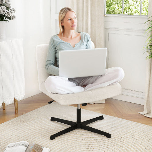 Office Armless Chair Cross Legged with Imitation Lamb Fleece and Adjustable Height-Gray W2B