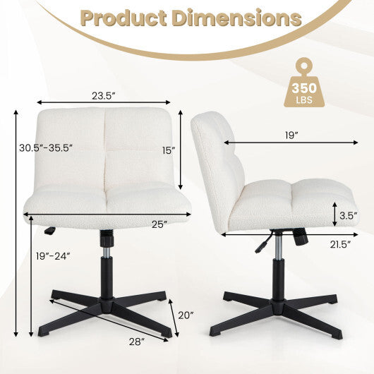 Office Armless Chair Cross Legged with Imitation Lamb Fleece and Adjustable Height-Gray W2B