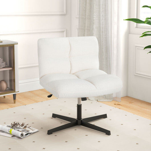 Office Armless Chair Cross Legged with Imitation Lamb Fleece and Adjustable Height-Gray W2B