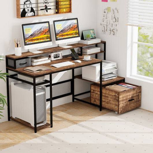 67 Inch Computer Desk with Monitor Stand & File Drawer-White