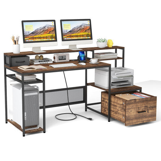 67 Inch Computer Desk with Monitor Stand & File Drawer-White