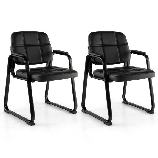 Set of 2 Waiting Room Chair Home Office PU Leather Guest Chairs-Black W2B