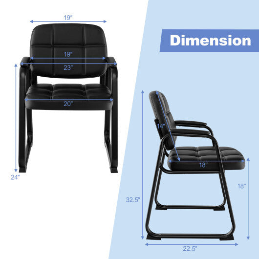 Set of 2 Waiting Room Chair Home Office PU Leather Guest Chairs-Black W2B