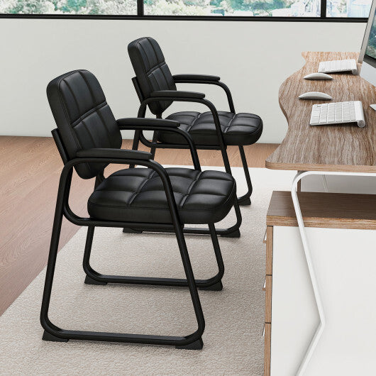 Set of 2 Waiting Room Chair Home Office PU Leather Guest Chairs-Black W2B