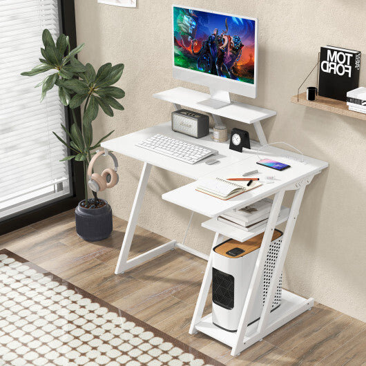 L Shaped Gaming Desk with Outlets and USB Ports-Black W2B
