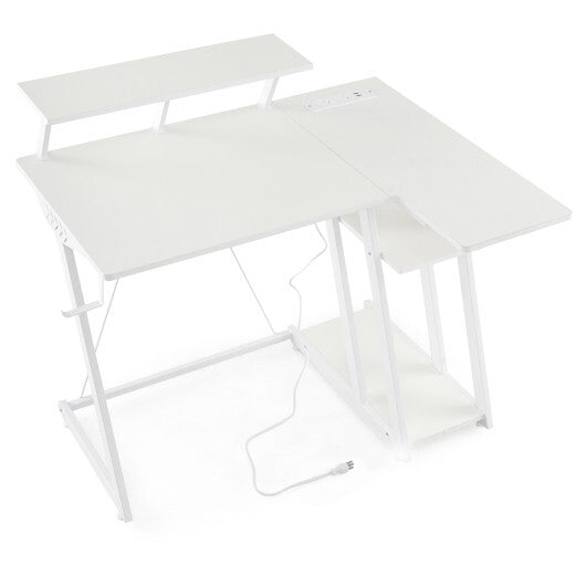 L Shaped Gaming Desk with Outlets and USB Ports-Black W2B