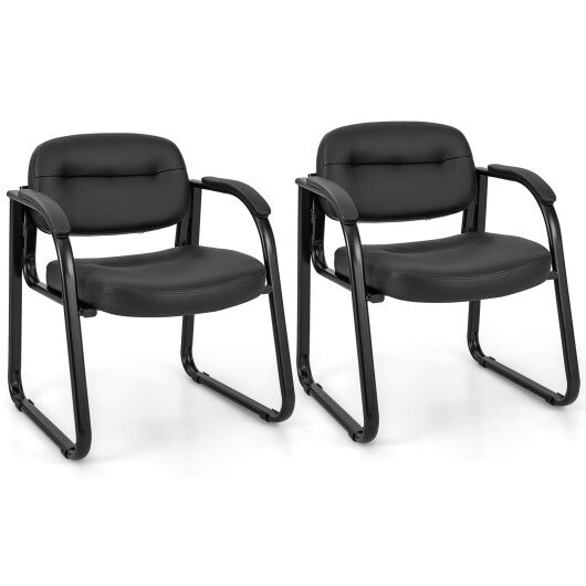Waiting Room Chair Set of 2 Reception Chairs with Sled Base and Padded Arm Rest-Black