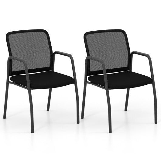 Waiting Room Chair Set of 2 Office Guest Chairs with Ergonomic Mesh Backrest-Black