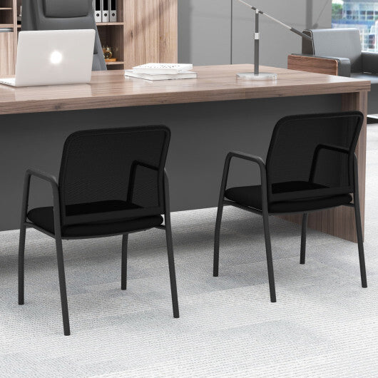 Waiting Room Chair Set of 2 Office Guest Chairs with Ergonomic Mesh Backrest-Black