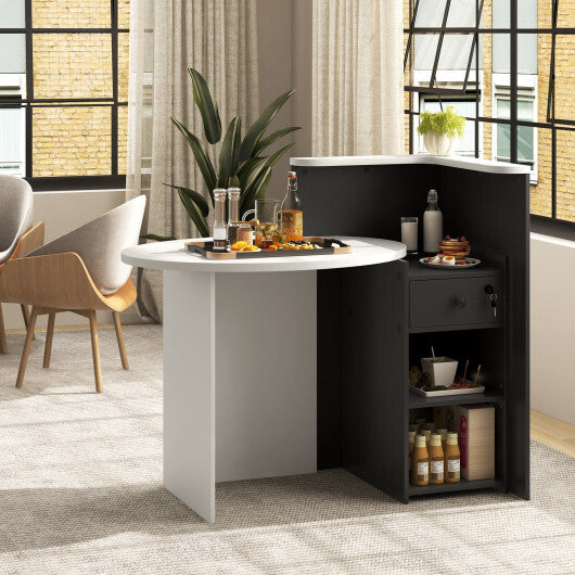 Front Reception Office Desk with Open Shelf and Drawer-Brown & White