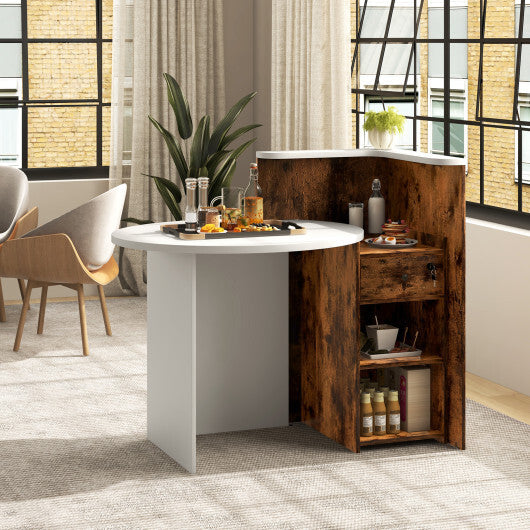 Front Reception Office Desk with Open Shelf and Drawer-Brown & White