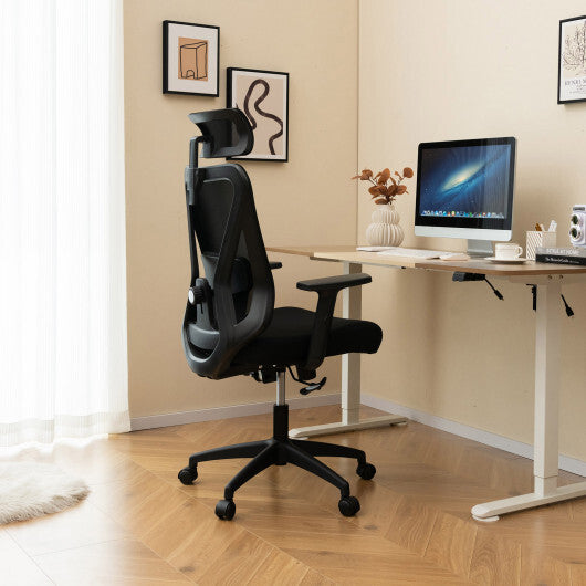 Mesh Ergonomic Office Chair Adjustable Swivel Task Chair with Rocking Backrest-Black