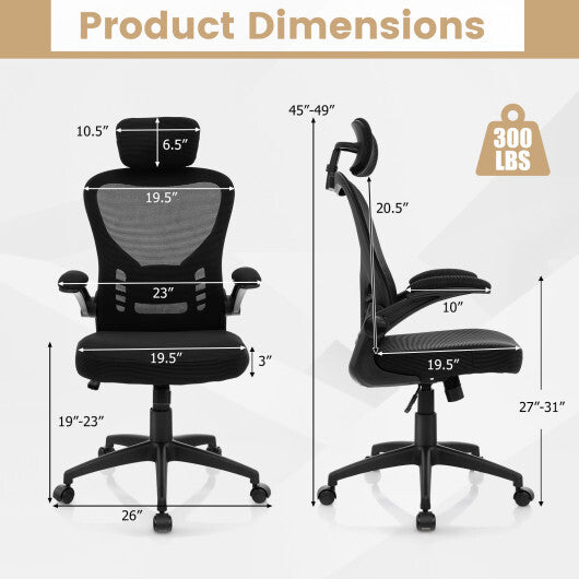 Ergonomic Mesh Office Chair with Adjustable Height for Home Office-Black W2B