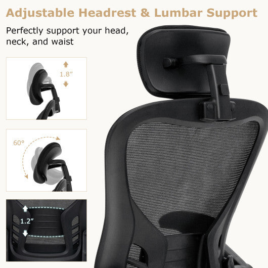 Ergonomic Mesh Office Chair with Adjustable Height for Home Office-Black W2B