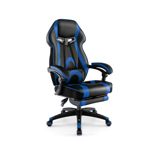 Gaming Chair Racing Style Swivel Chair with Footrest and Adjustable Lumbar Pillow-Blue