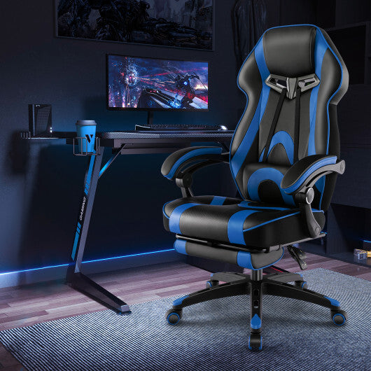 Gaming Chair Racing Style Swivel Chair with Footrest and Adjustable Lumbar Pillow-Black
