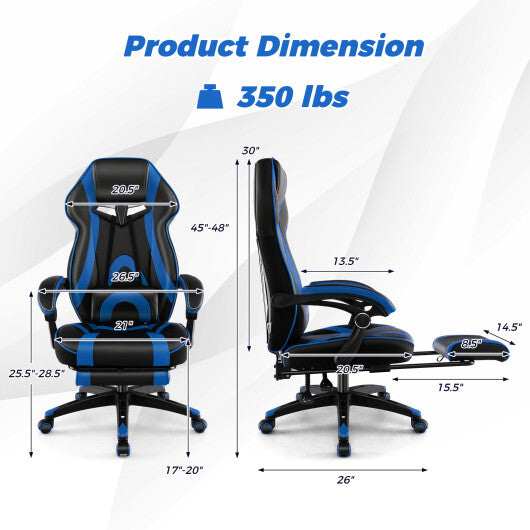 Gaming Chair Racing Style Swivel Chair with Footrest and Adjustable Lumbar Pillow-Black