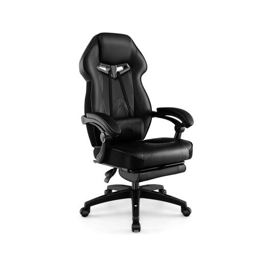 Gaming Chair Racing Style Swivel Chair with Footrest and Adjustable Lumbar Pillow-Black