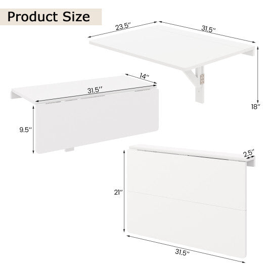 31.5 x 23.5 Inch Wall Mounted Folding Table for Small Spaces-White W2B