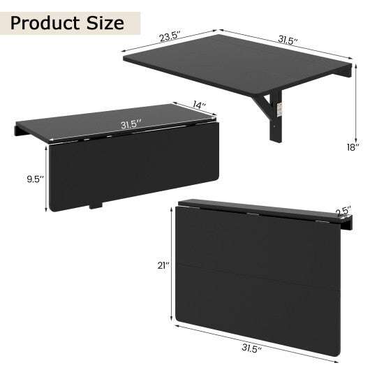 31.5 x 23.5 Inch Wall Mounted Folding Table for Small Spaces-White W2B
