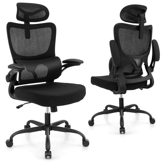 Mesh Office Chair with Adaptive Lumbar Support  Flip-up Armrests  Reclining Backrest-Black W2B