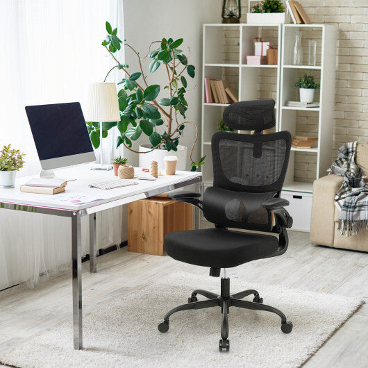 Mesh Office Chair with Adaptive Lumbar Support  Flip-up Armrests  Reclining Backrest-Black W2B