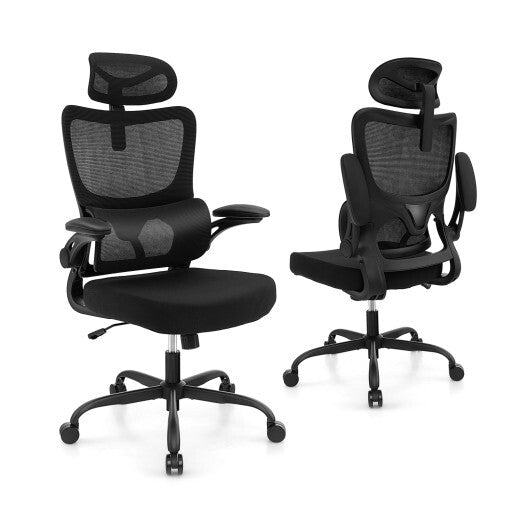 Mesh Office Chair with Adaptive Lumbar Support  Flip-up Armrests  Reclining Backrest-Black W2B