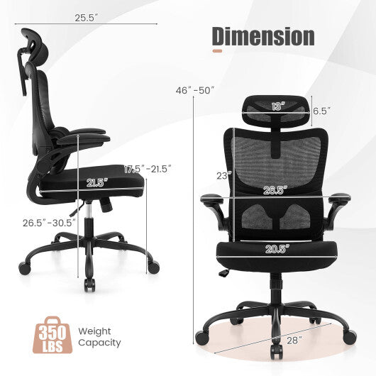Mesh Office Chair with Adaptive Lumbar Support  Flip-up Armrests  Reclining Backrest-Black W2B