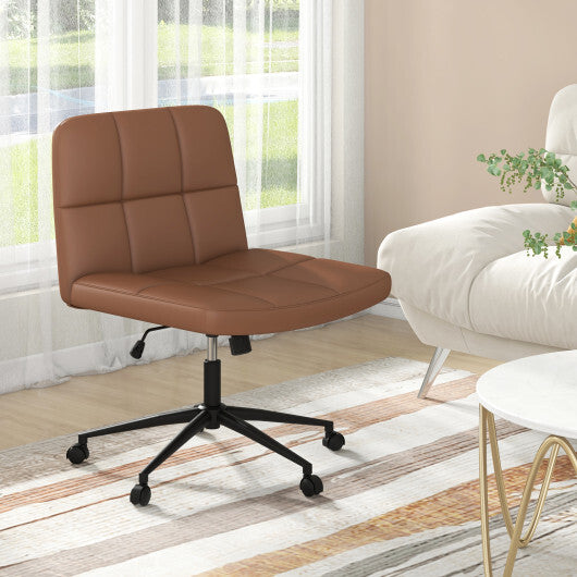 Height-adjustable Armless Desk Chair with Wheels for Home Office Make Up-Beige