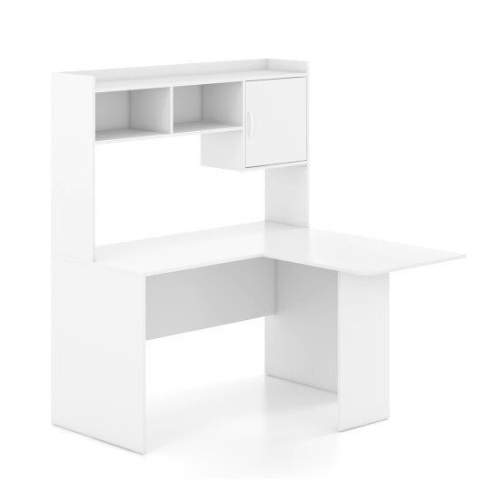 L-Shaped Desk Corner Computer Desk with Open Storage Hutch and Cabinet-White