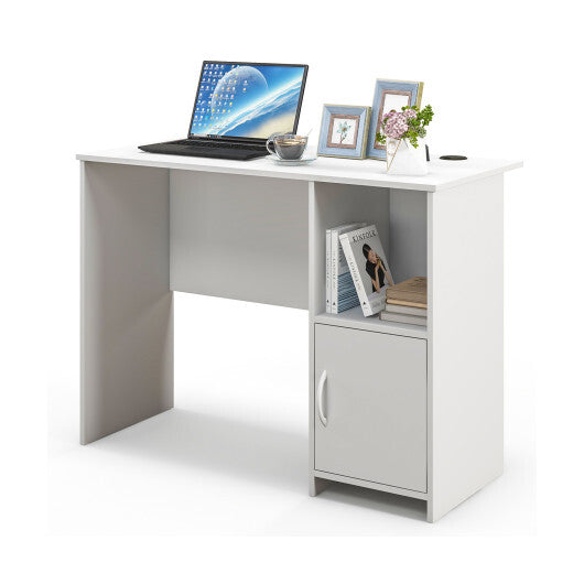Modern Computer Desk with Cabinet-White W2B