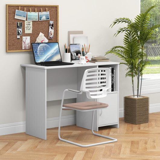 Modern Computer Desk with Cabinet-White W2B