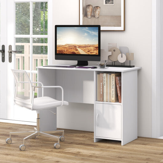 Modern Computer Desk with Cabinet-White W2B