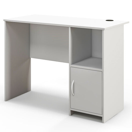 Modern Computer Desk with Cabinet-White W2B