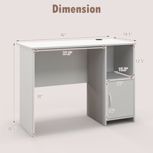 Modern Computer Desk with Cabinet-White W2B