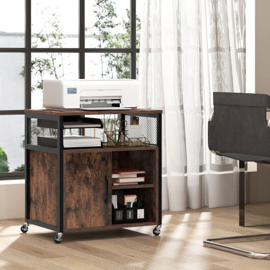 File Cabinet on Wheels with Charging Station and Cable Management Hole-Gray W2B