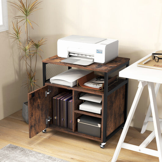 File Cabinet on Wheels with Charging Station and Cable Management Hole-Gray W2B