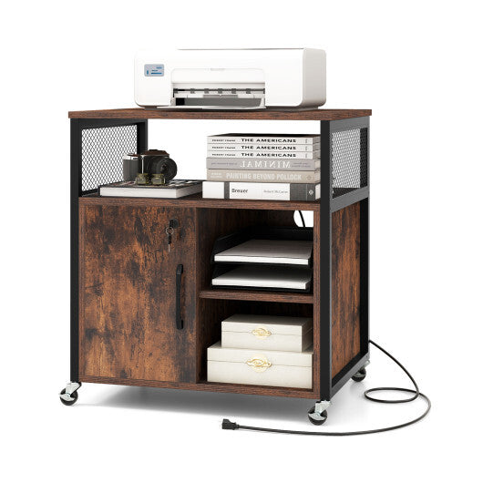 File Cabinet on Wheels with Charging Station and Cable Management Hole-Gray W2B