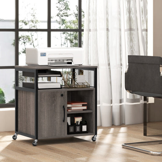 File Cabinet on Wheels with Charging Station and Cable Management Hole-Gray W2B
