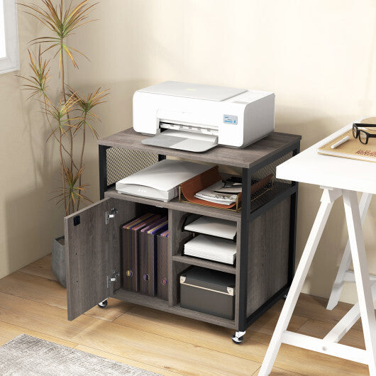 File Cabinet on Wheels with Charging Station and Cable Management Hole-Gray W2B