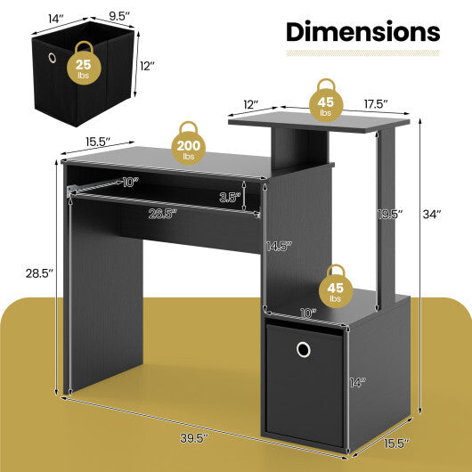 Space-saving Computer Desk with Pull-out Keyboard Tray-White W2B
