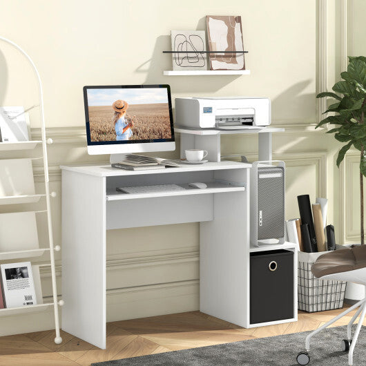 Space-saving Computer Desk with Pull-out Keyboard Tray-White W2B